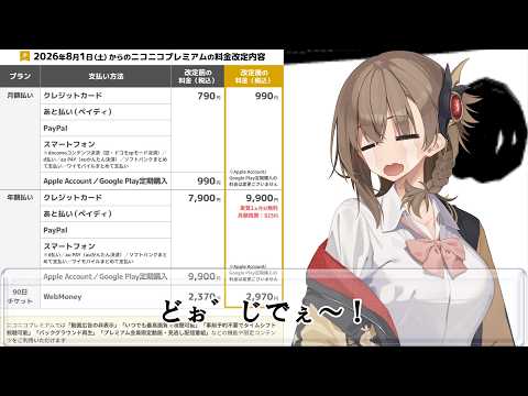 【ニコニコ動画はアメノちゃんを離さない】2026年8月1日よりニコニコ動画のプレミアム会員が790円から990円に値上がりします サムネイル